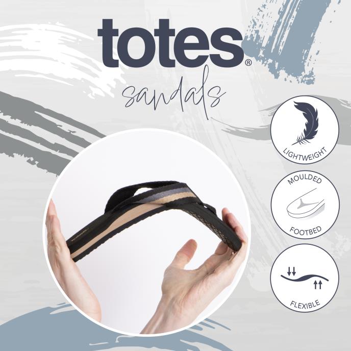 totes Mens Tape Toe Post Sandal Black Extra Image 6